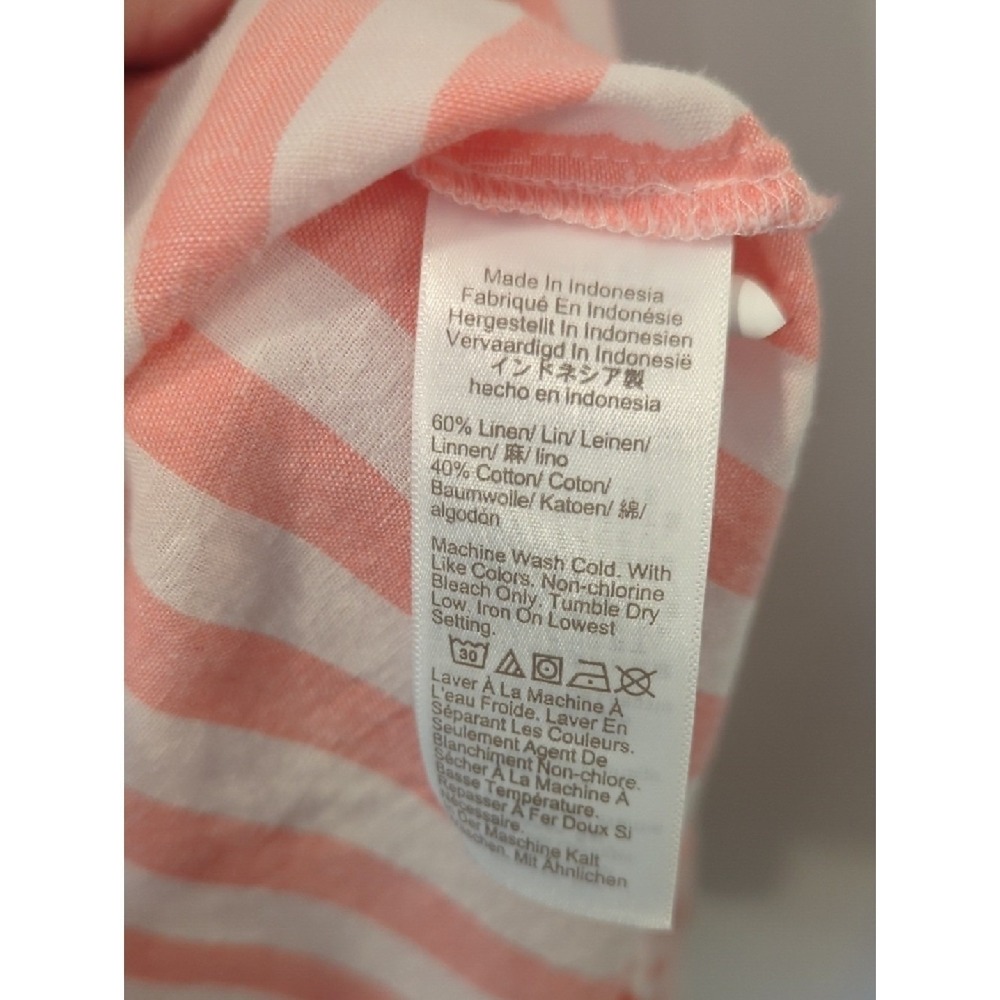 J Crew Linen Button Up Shirt Coral Pink White size Small - Picture 3 of 7
